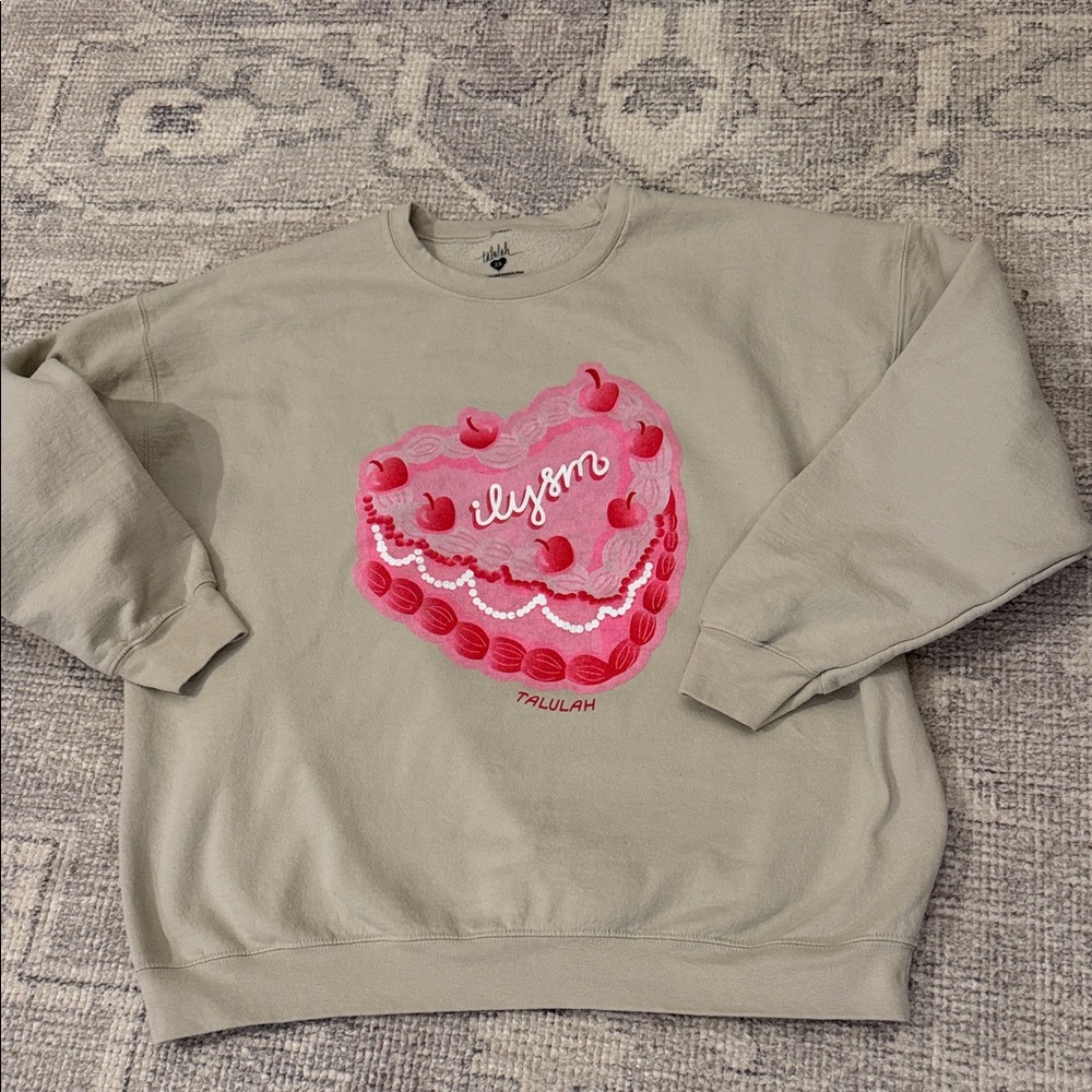 TALULAH Taupe Sweater with Pink Heart Design